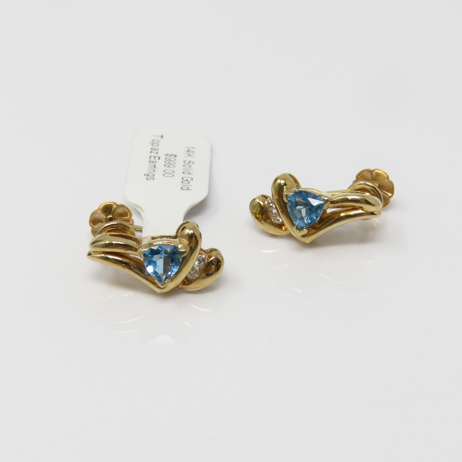 NYJEWEL 14k Yellow Gold Blue Topaz Diamond Earrin… - image 2