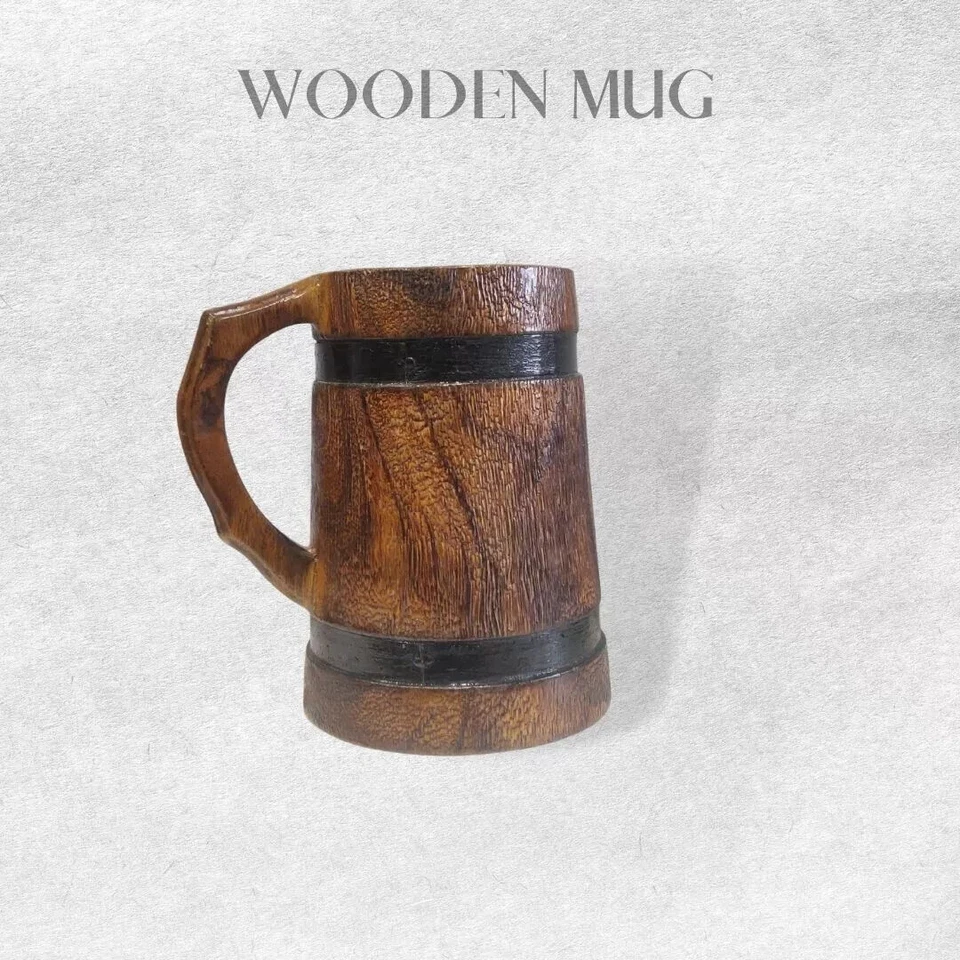 Деревянная пивная кружка ручной работы Viking Tankard акация деревянная пивная чашка средневековый подарок - Изображение 3 из 4