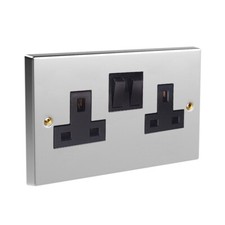 Polished Chrome Double Switched Socket Black Insert WCSSK2B AXIOM
