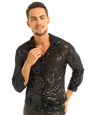 Chemise homme à sequins manches longues chemise disco années 70 80 costume  carnaval fête