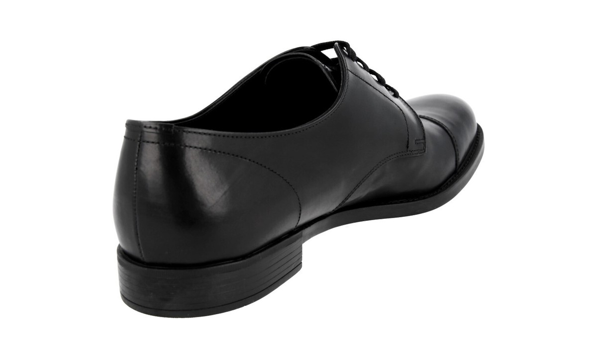 PRADA Leather Derby Cap Toe Dress Shoes - 2EC103 - Black - NEW | eBay
