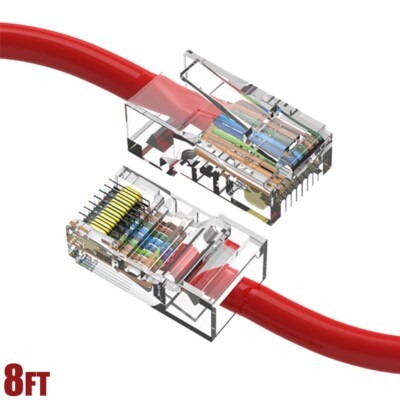 8FT Cat5e RJ45 Ethernet LAN Network UTP Cable Non-Booted Copper Wire Red