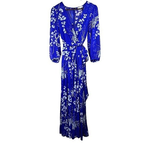 NEW Calvin Klein Blue u0026 White Floral Chiffon Surplus Maxi Dress Size 4 V  Neck | eBay