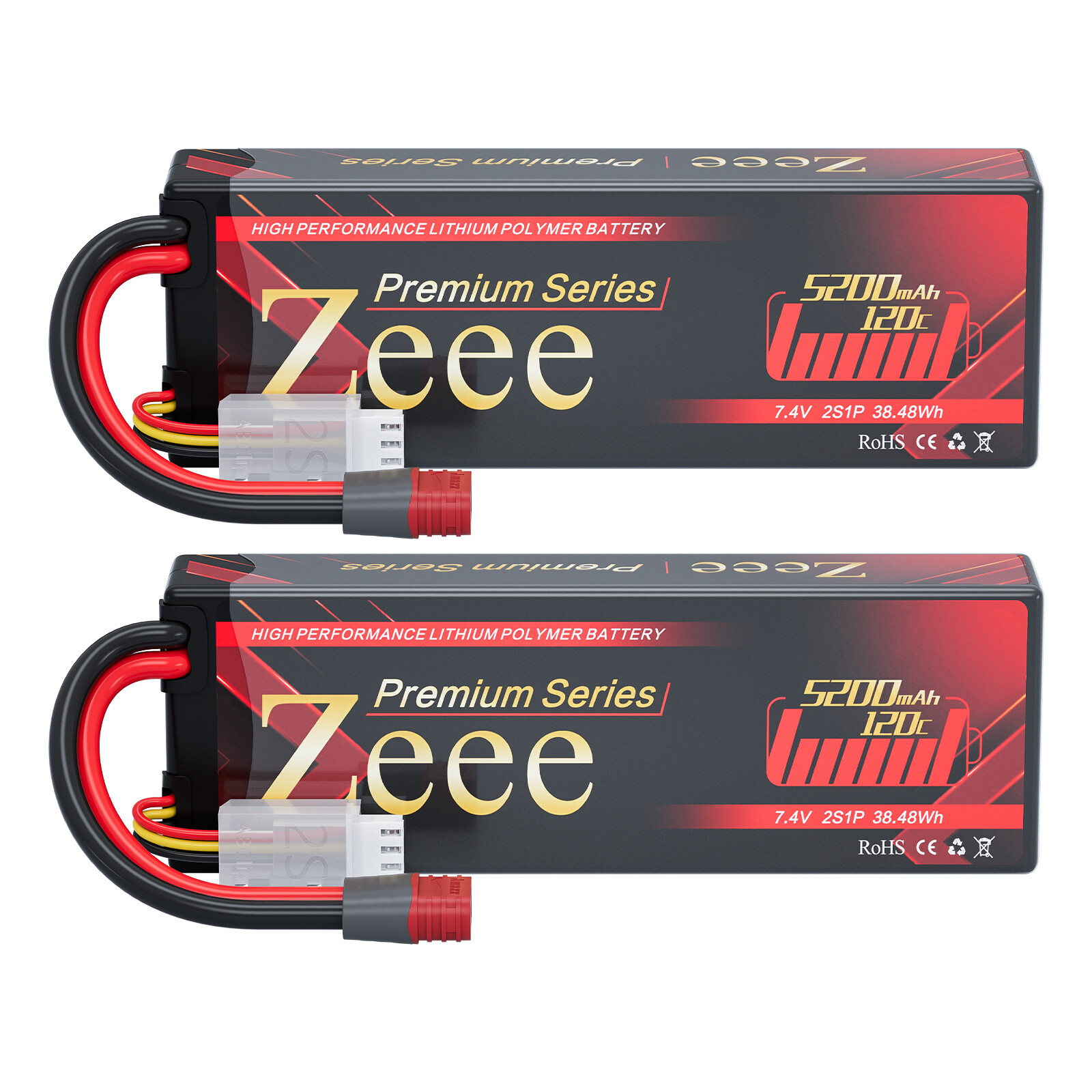 2x Zeee 7.4V 2S LiPo Battery 120C 5200mAh Deans for RC 1/8 1/10 Car Truck Boat
