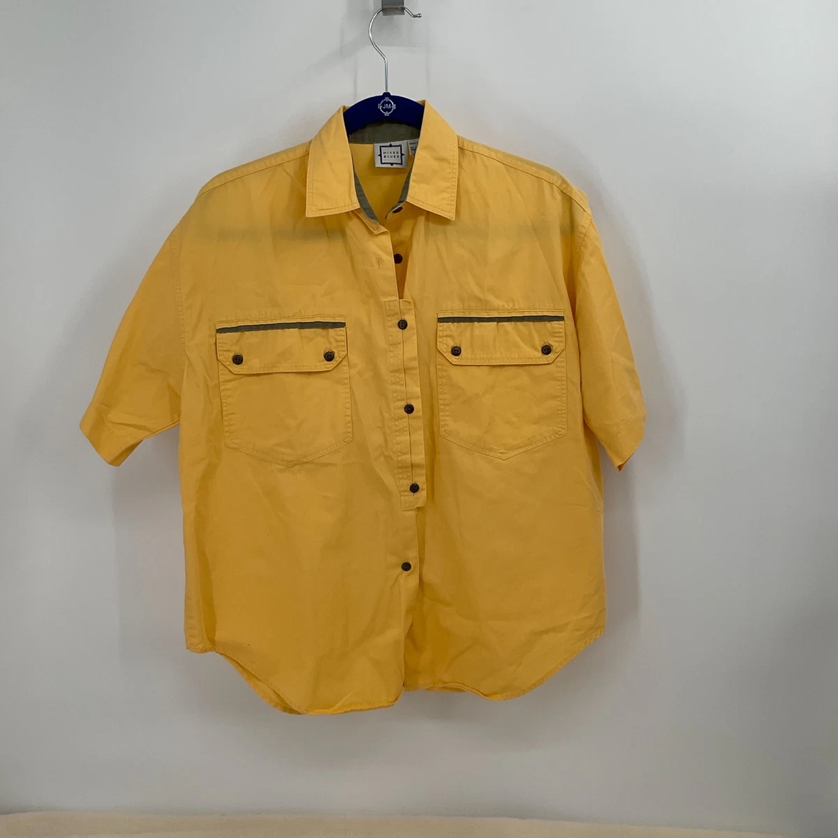 Mens yellow button down shirt short sleeve sale