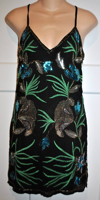 NASTY GAL Embellished Sequin Floral Cami Slip Mini Dress size 0 Excellent