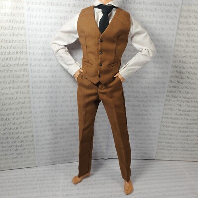 N10 ~ OUTFIT FIT KEN ORIGINAL BUFF MADE TO MOVE DOLL BROWN VEST PANTS SUIT TIE