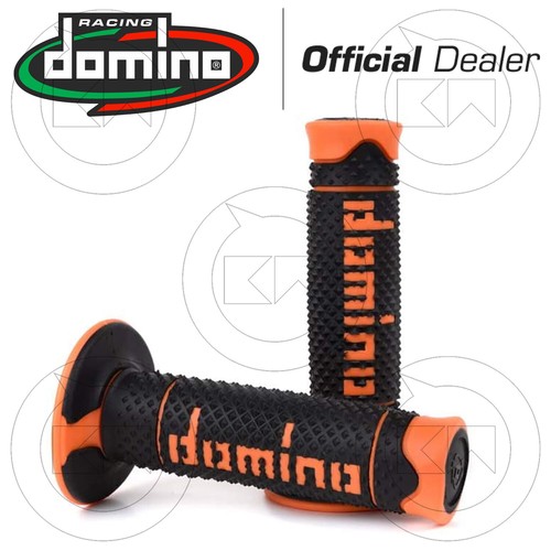 COPPIA MANOPOLE DOMINO RACING NERO/ARANCIO KTM MOTOCROSS SOFT GRIPS HANDGRIPS - Foto 1 di 6