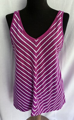 Ann Taylor Loft Magenta, Cream and Gold Striped A-Line Tank Top - Size Med. NEW!