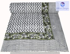 Indian Handmade Floral Kantha Quilt Reversible Bedspread Queen Cotton