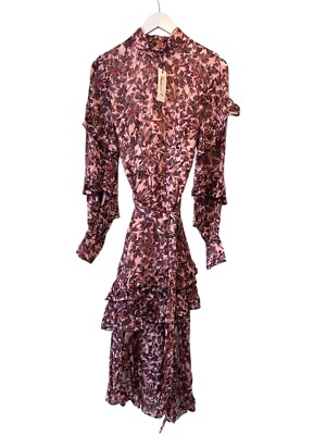 BNWT £325 TED BAKER Pink Foliage Gathered Layers Tiered Occasion Dress TB2 UK 10