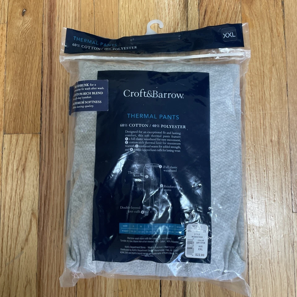 Pantalones térmicos Croft & Barrow gris jaspeado para hombre talla XXL nuevos con etiquetas Foto 2 de 4