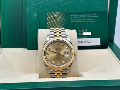 2024 Rolex Datejust 41 126333 Champagne Diamond Dial 18K Gold Steel Box Paper