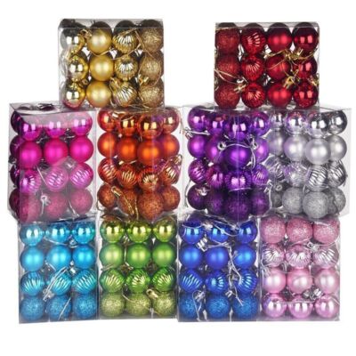 24Pcs Chrstmas Glitter Hanging Baubles Ornaments Tree Shatterproof Wedding Decor