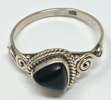 Black Onyx Sterling Silver 925 Ring Size 9.25 With Swirl Design RB2-2