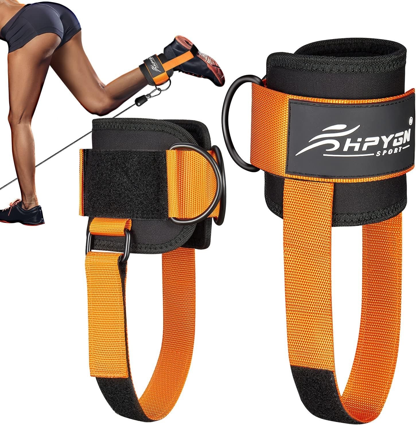Ankle Strap for Cable Machine, Padded Straps 1Pair-Orange 