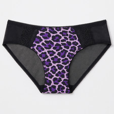 E et D S9000 Leopard Print Mesh Bikini Briefs with Lace Side Embellishments