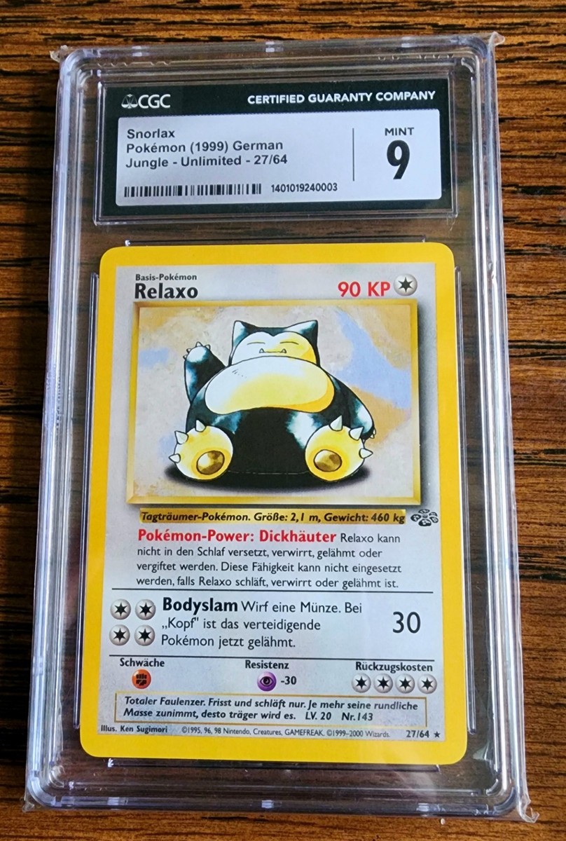 Relaxo (Snorlax) CGC 9 Mint – 1999 German Jungle 27/64 Pokémon