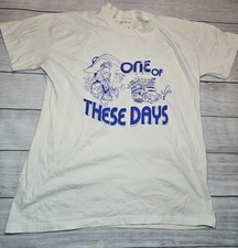 One Of These Days Graphic T Shirt Mens Medium White Cotton USA Made Streetwear