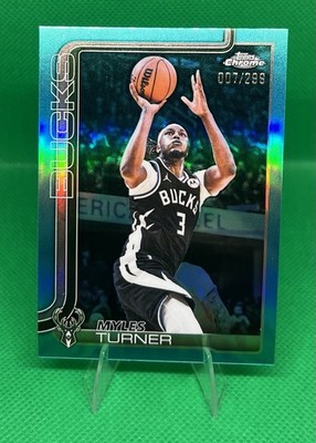 2025-26 Topps Update Myles Turner /299 Teal Refractor Bucks #70