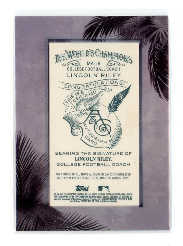 Lincoln Riley 2018 Allen & Ginter Framed Silver Auto /25 USC Head Coach - Image 2 of 2