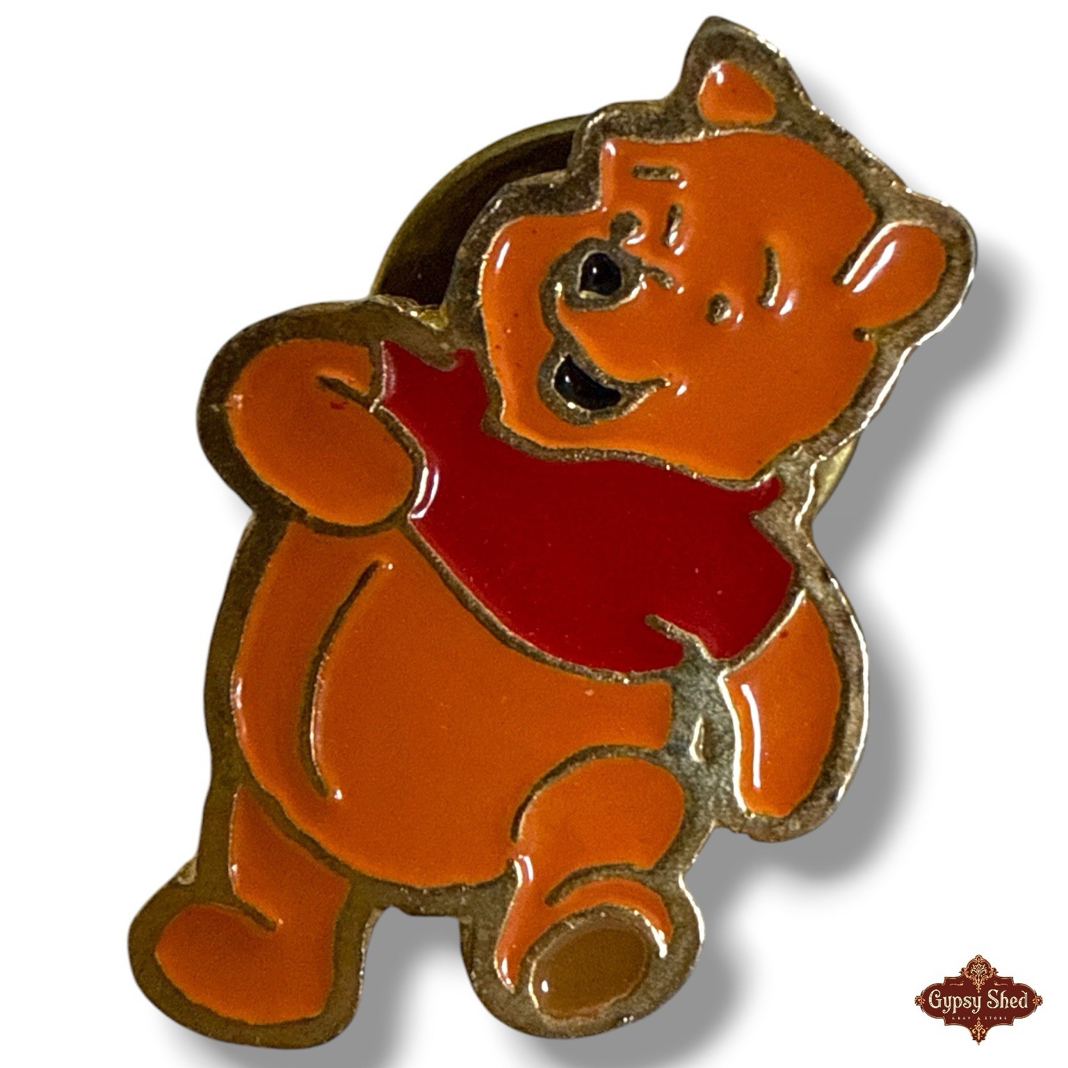 VTG Disney Winnie the Pooh Enamel Lapel Pin Gold Tone Walking Pooh Bear Retro