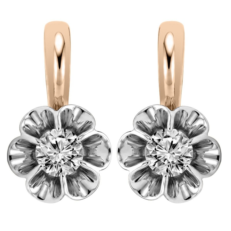 14k Rose and white Gold Lab Grown Diamond Vintage style Tulpan Earrings #E1815