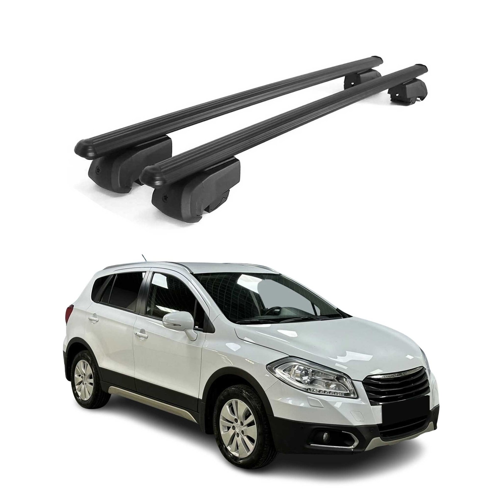 Barres de toit Suzuki SX-4 S-Cross Noires pour transporter Coffre de Toit et Vélos