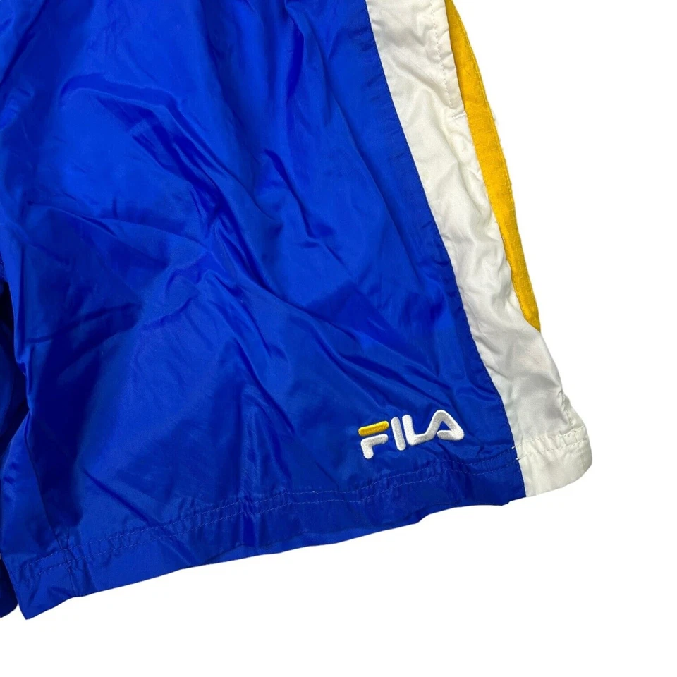 Fila De Colección Y2K Malla Forrado Nylon Pantalones Cortos Bañador 7" Entrepierna Azul Para Hombres Pequeño Foto 3 de 4