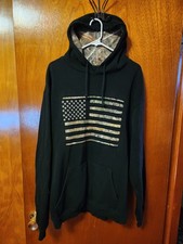 Men's XL Buck Wear Black With Camo American Flag Pullover Hoodie