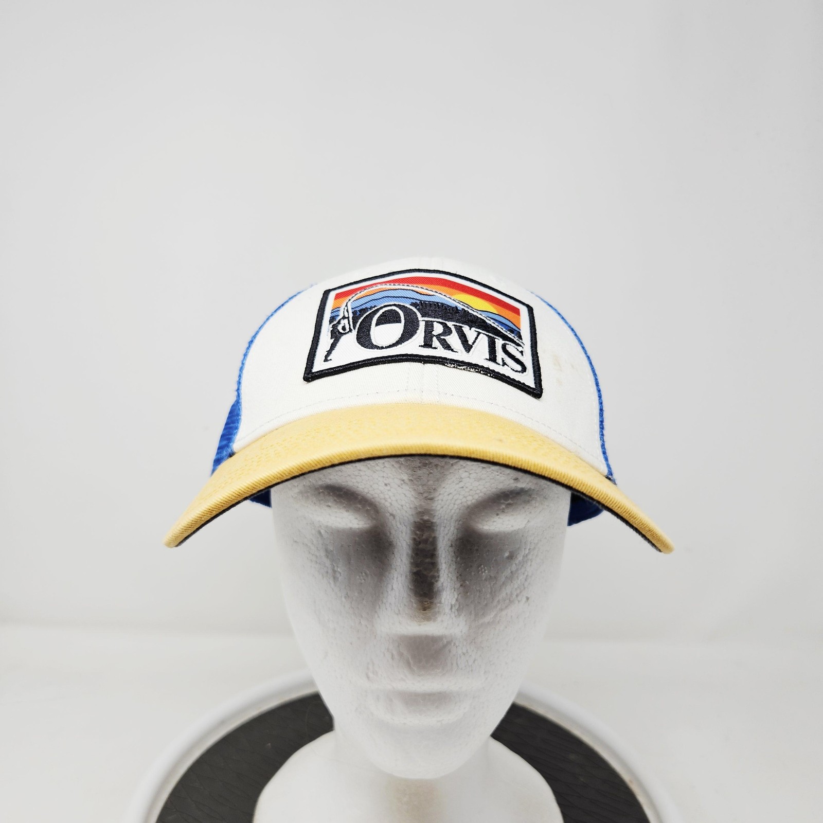 Orvis Hat Cap Trucker Snap Back One Size Blue White Yellow Mens Fish Outdoor