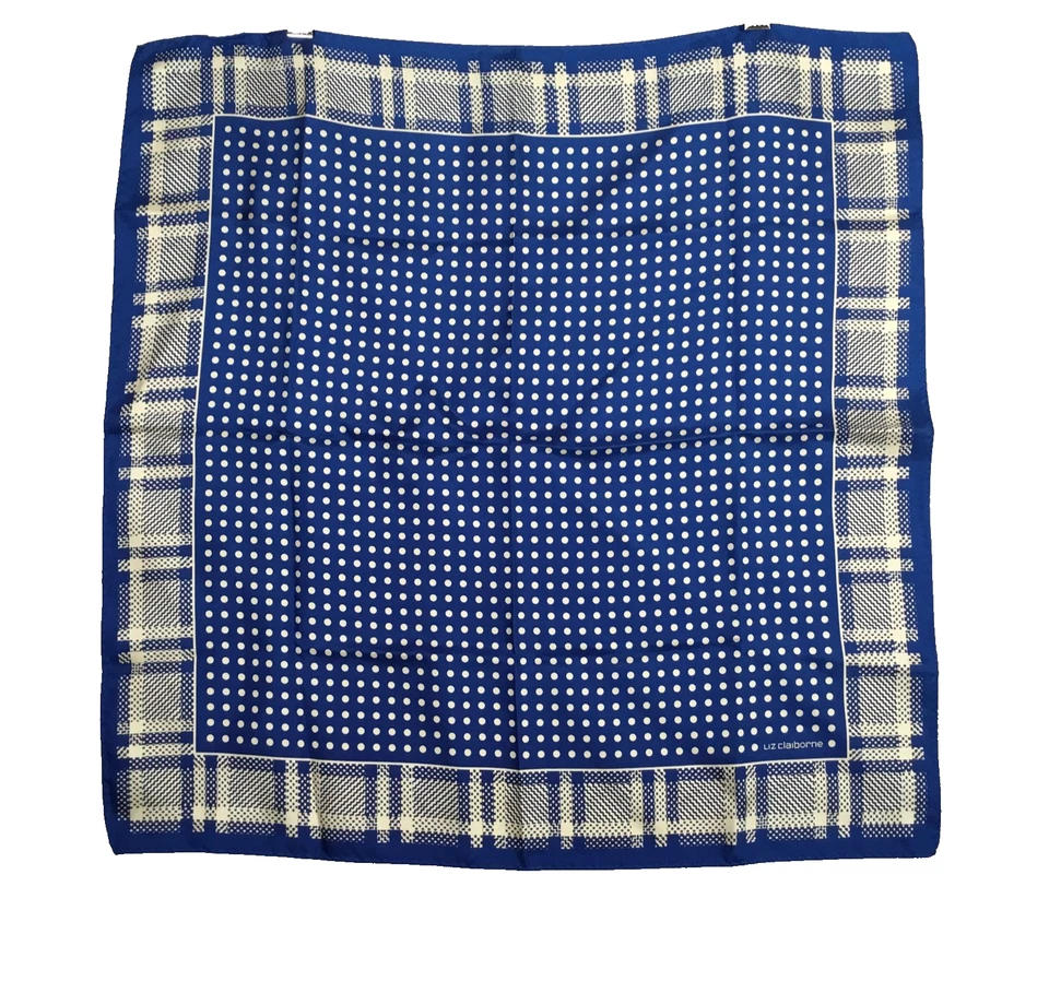 Liz Claiborne Scarf  Polka Dot 100% Silk Rare Square Blue Tan 21x21" - Image 2 of 4