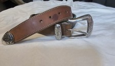 Vintage 1993 Brighton Leather Concho Belt Brown Black Western Silver