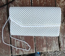 Vintage 1960s White Metal Mesh Evening Crossbody Purse, Envelope Shape, Large