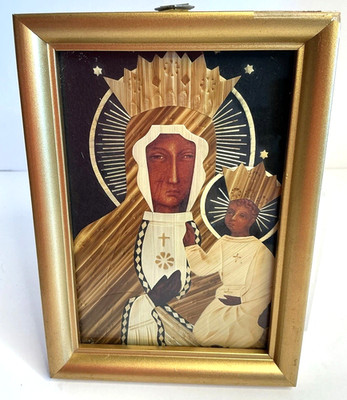 VTG Palms Poland Black Madonna Our Lady Of CZESTOCHOWA Hand Crafted Signed 1986