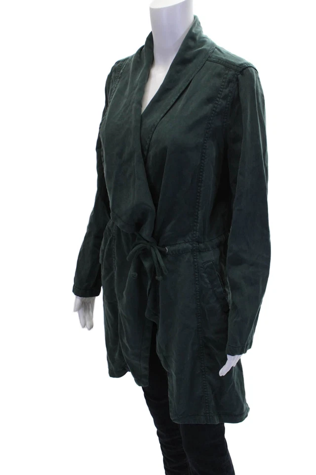 Max Jeans Womens Cowl Neck Tie Waist Open Front Jacket Dark Green Size S - Image 3 of 4