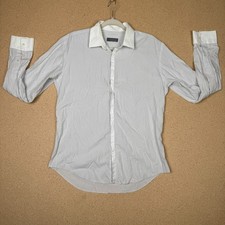 Zara Man Slim Fit Dress Shirt Size L Grey Micro Stripe White Contrast Collar Cuf