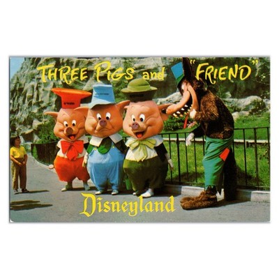 Postcard of Three Little Pigs Disneyland Calif 1960s - Big Bad Wolf Fantasyland