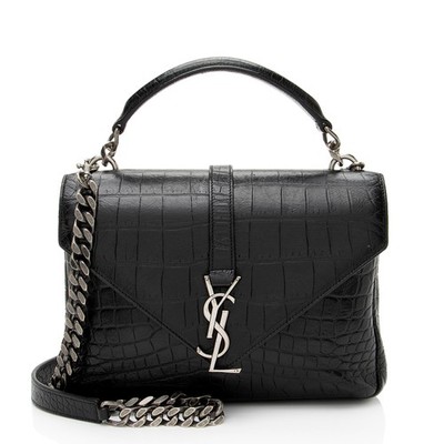 Saint Laurent Croc Embossed Calfskin Monogram College Medium Shoulder Bag