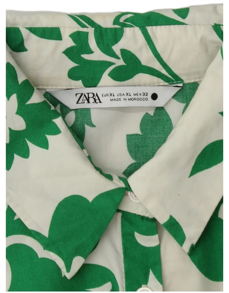 Maxi Vestido Camisa Manga 3/4 ZARA Mujer Reino Unido 18 XL Gris Floral Algodón DR16 Foto 3 de 3