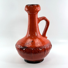 XL Bodenvase Keramik | 47 cm | Vintage Henkelvase Rot Orange Relief Mid Century