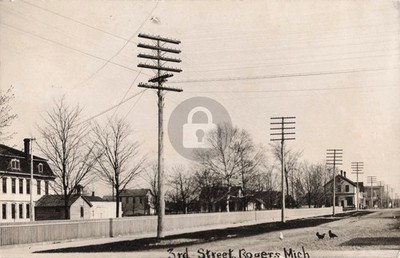Street View 3rd St., Rogers City MI Michigan 1910 RPPC Photo Postcard COPY