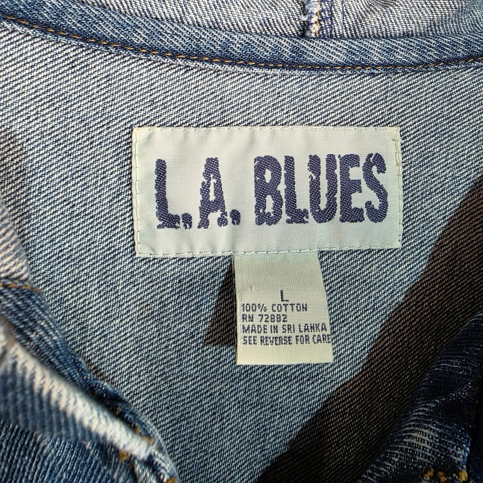Abrigo vaquero azul con capucha y cremallera de mezclilla azul vintage L.A. talla L Foto 2 de 4