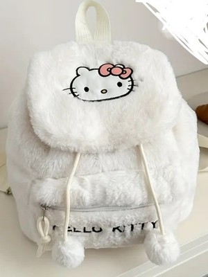 Sanrio Plush Bag Furry Shoulder Bag Backpack Hello Kitty White Pom NEW Purse HTF