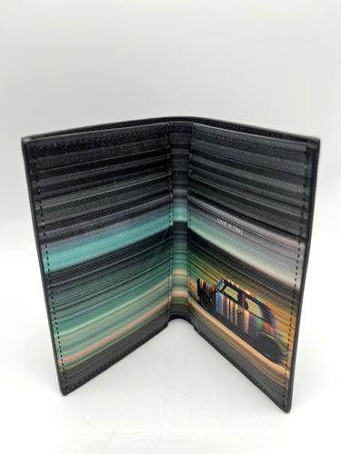 Paul Smith MINI 'Blur' Signature Stripe Credit Card Black Leather Wallet - Picture 5 of 16