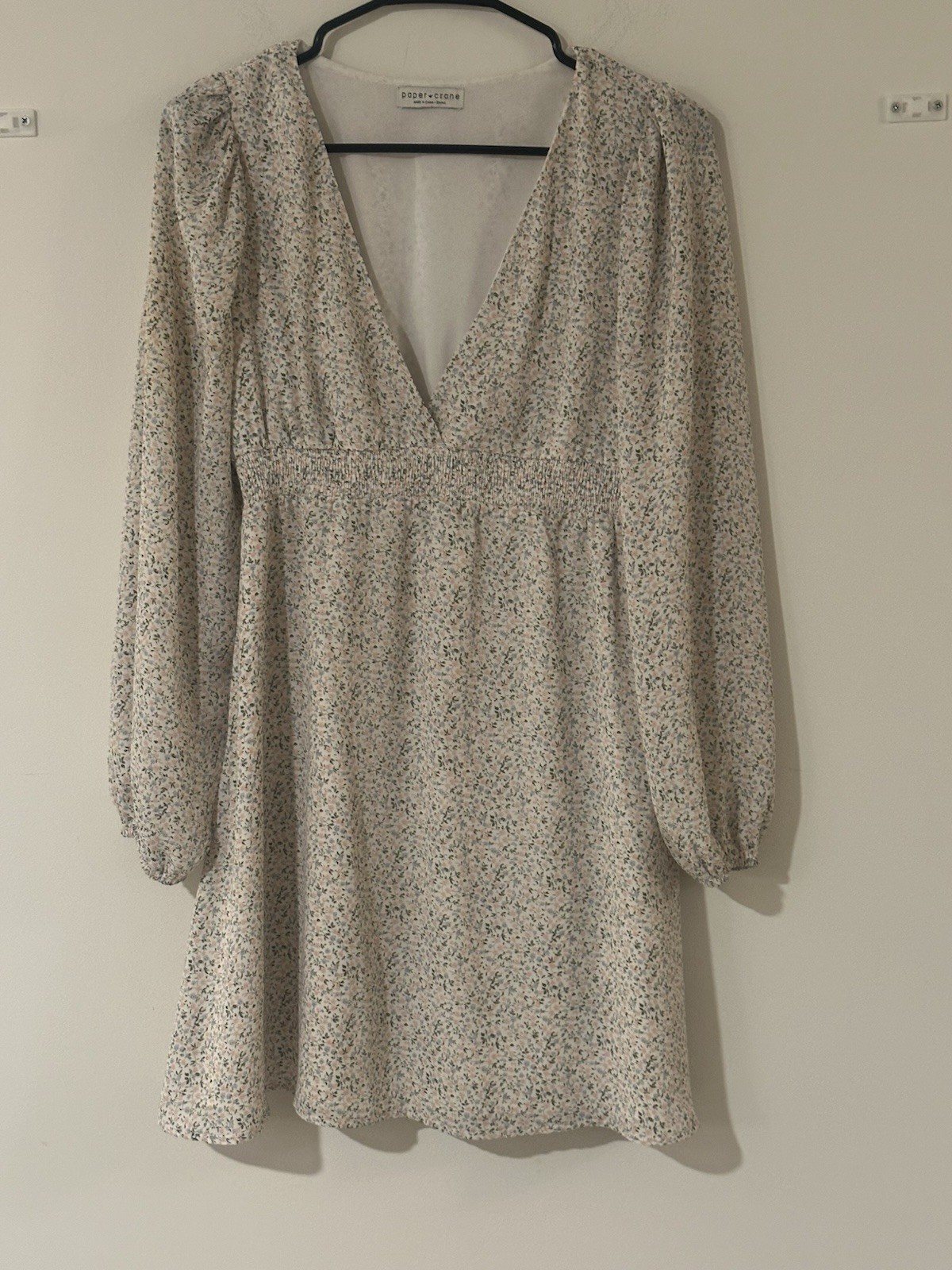 Floral Pastel V-Neck Long Sleeve Midi Dress for Women Size S