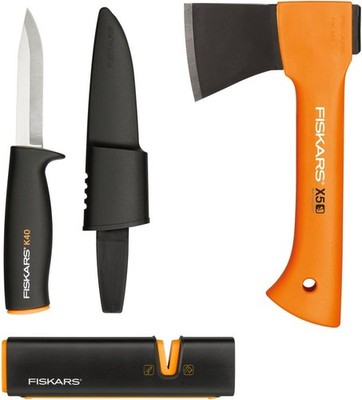 Fiskars Kaminofen-Set, Freizeitbeil X5-XXS, 23 cm, Xsharp Axt- & Messerschärfer