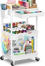 3 Tier Rolling Cart with Drawer, Bathroom Storage Organizer 3 Tier, White