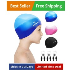 3 Pack Kids Swim Cap for Boys Girls, Unisex Silicone Swimming Caps for 3-15 Todd