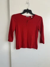 Valerie Separates Petite Women's Blouse Size PM Red 3/4 Sleeve Good Condition
